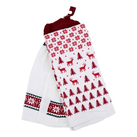 St Nicholas Square Kitchen Towels Christmas Snowman Set Of 2 100% Cotton - Picture 2 of 5